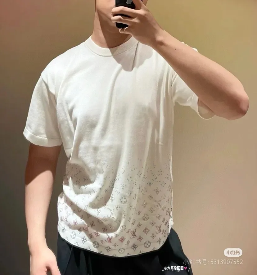 Louis Vuitton/Louis Vuitton 25ss gradient old flower diamond knitted short sleeves